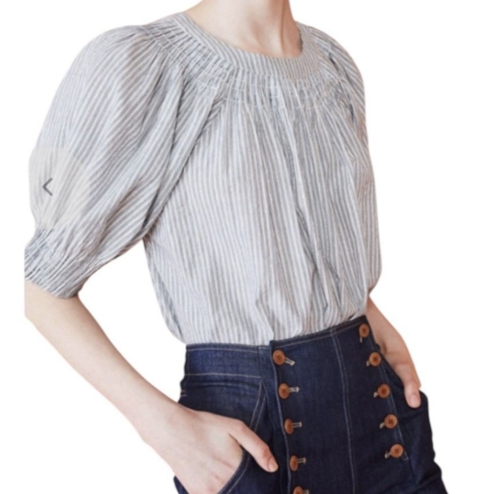 Ulla Johnson Lennie Top Women's Size 2 Striped Cotton Short Sleeve Relaxed